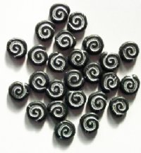 25 12mm Matte Black and Silver Swirl Disk Beads